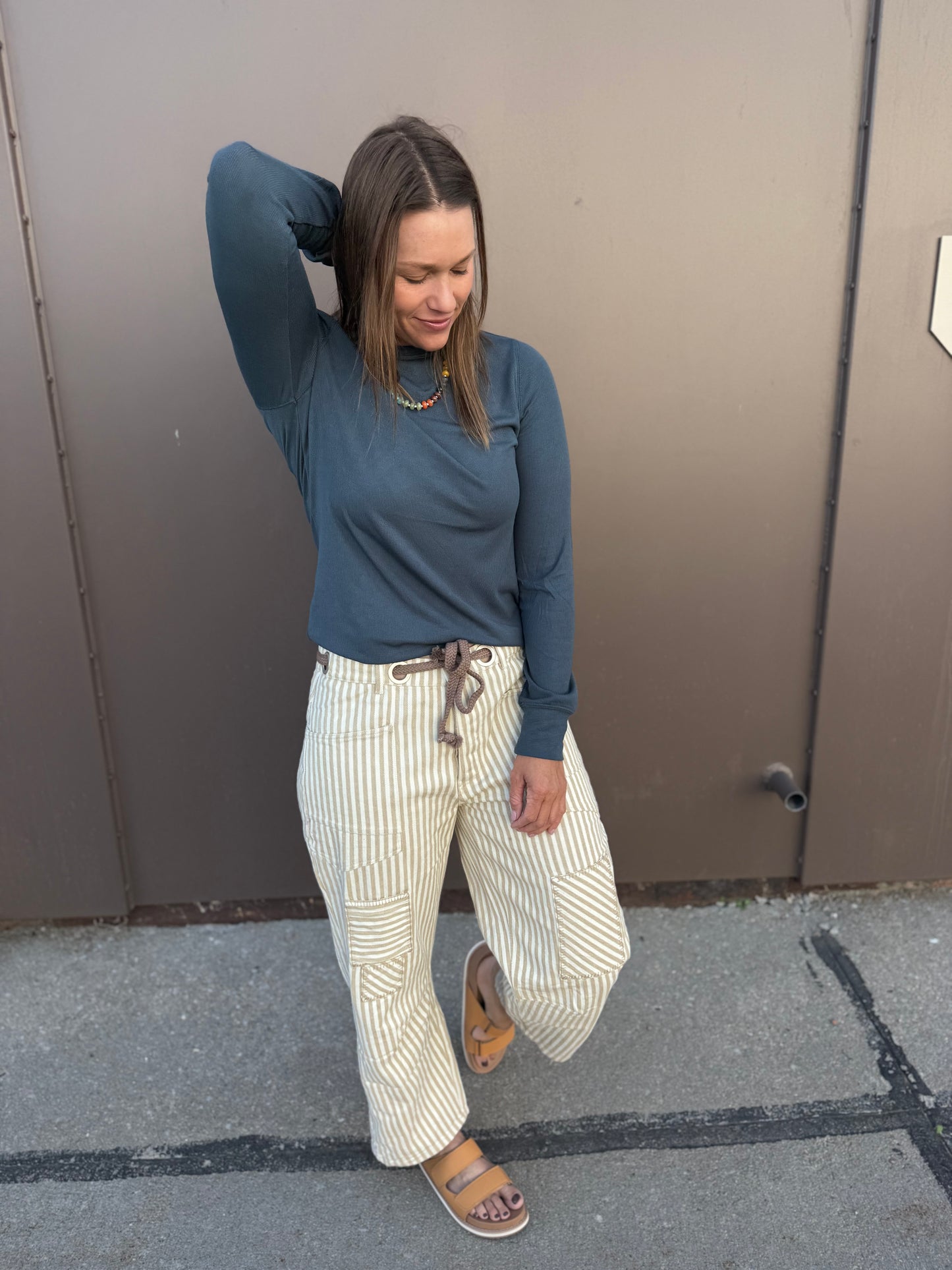 Striped Twill Barrel Pants
