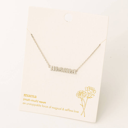 Mama Print Charm Necklace: Silver