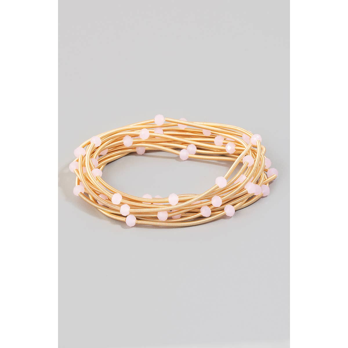 Rhinestone Beads And Coils Bracelet Set: Mint
