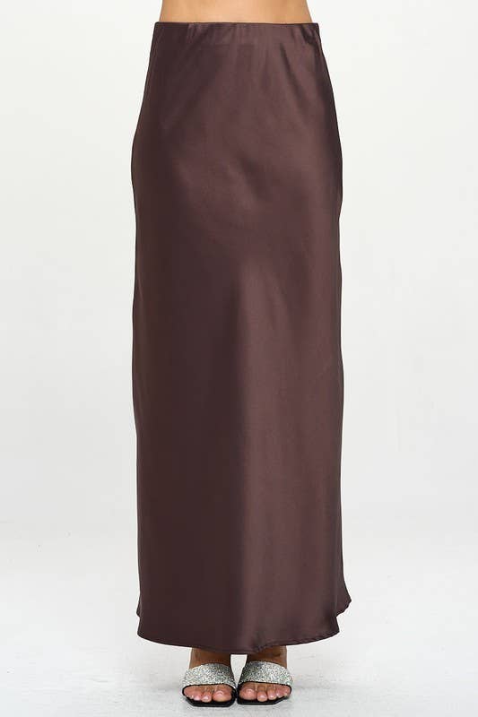 Silky Satin Maxi Skirt: Brown