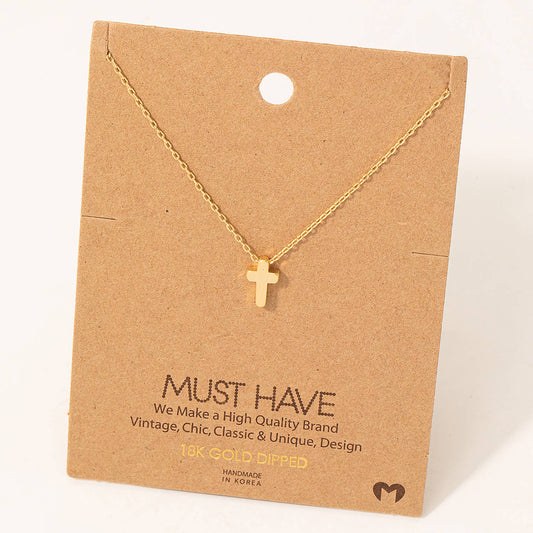 Dainty Mini Cross Pendant Necklace: Gold