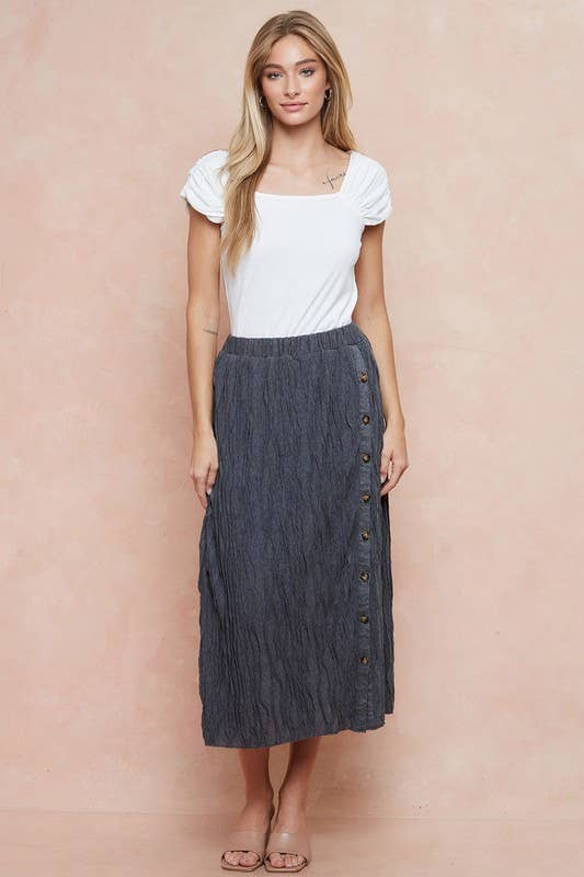 Charcoal Grace Pleated Button Skirt