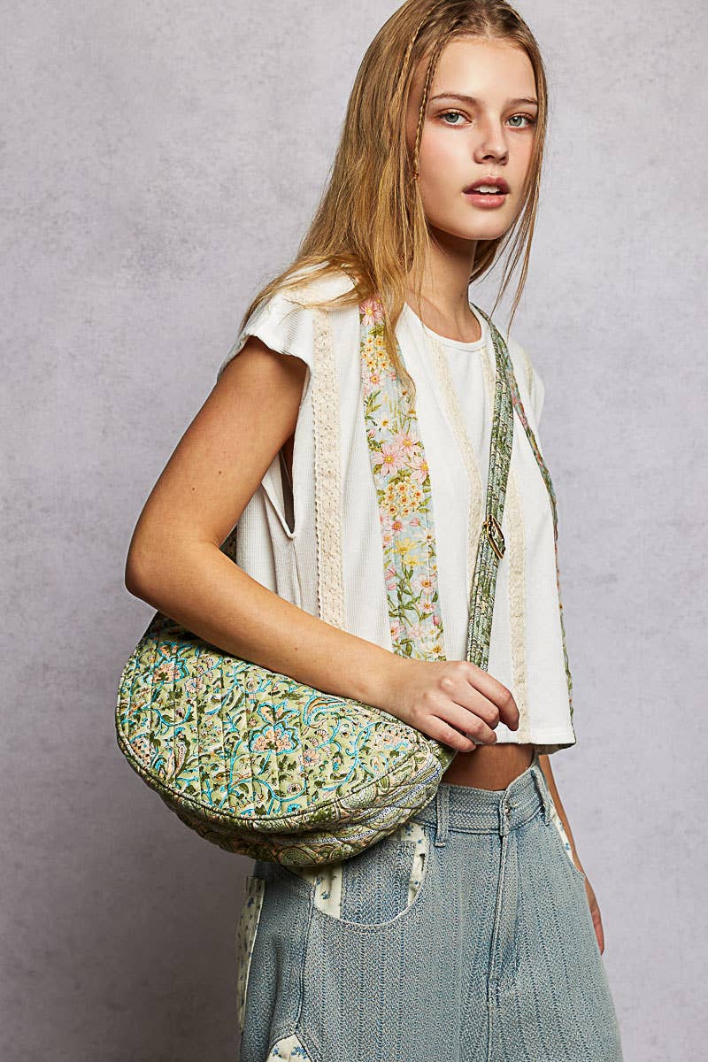 Coastal Pistachio Quilted Crescent Crossbody