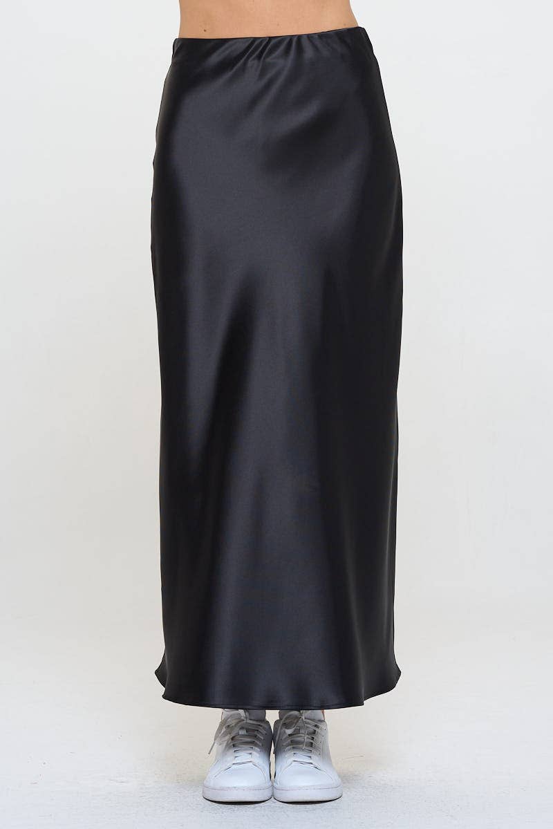 Silky Satin Maxi Skirt: Black
