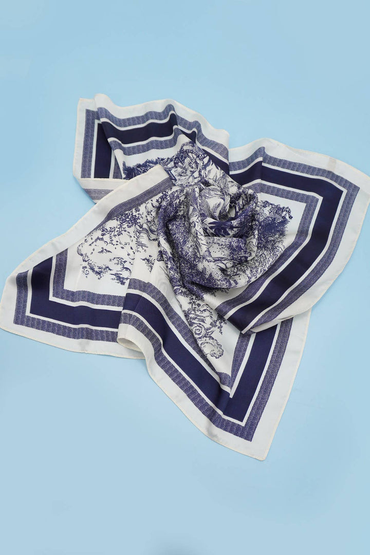 Blue Trim Print Bandana Scarf