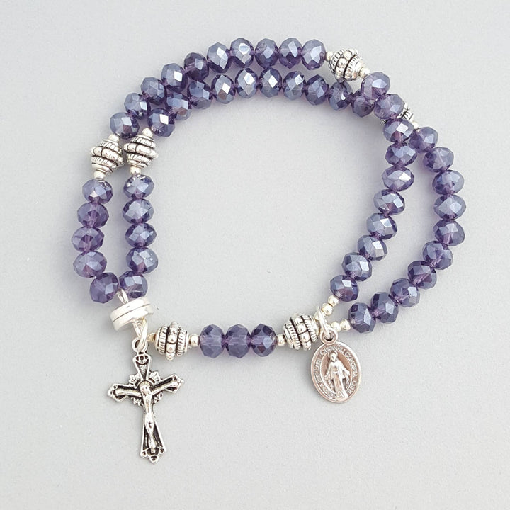 Purple Crystal Wrist Rosary Five Decade