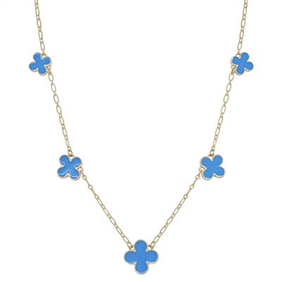 Light Blue Enamel Clover on Gold Chain 16"-18" Necklace
