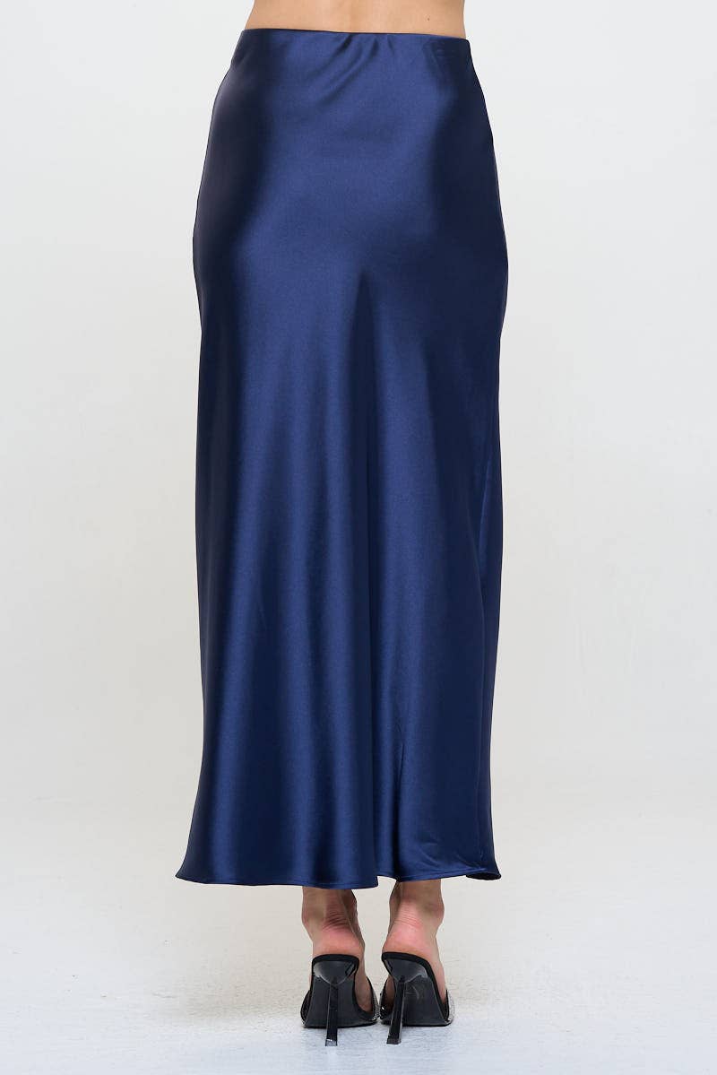 Silky Satin Maxi Skirt: Navy