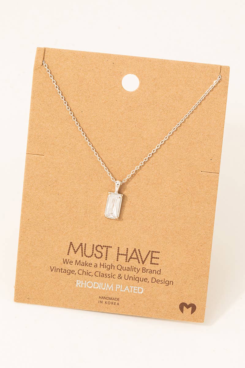 Baguette Drop Charm Necklace: Silver