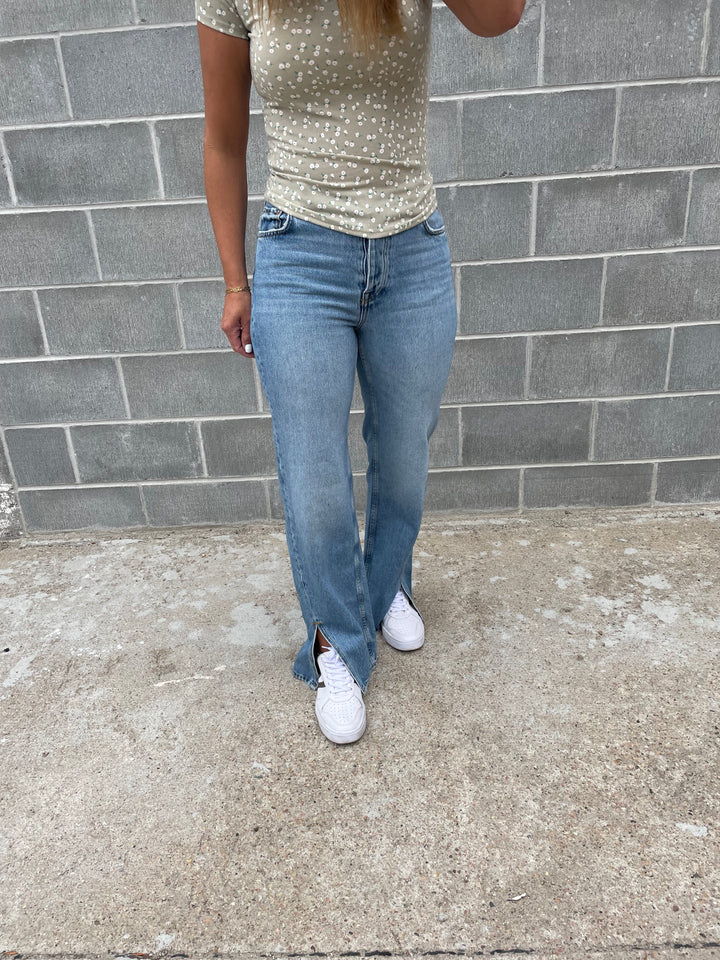 Long Lines Slit Straight Jeans in Vintage - FREE PEOPLE