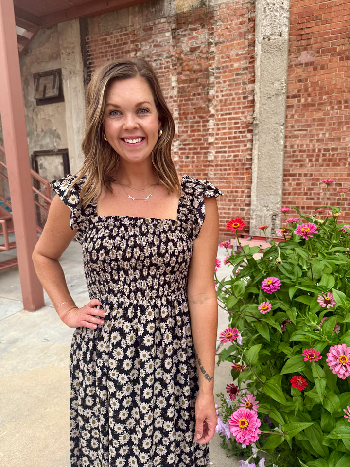 Vintage Bloom Smocked Midi Dress