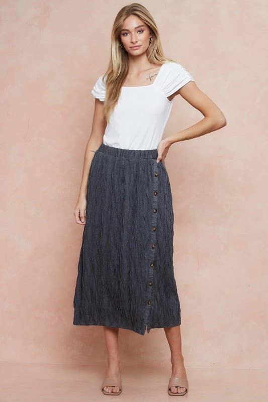 Charcoal Grace Pleated Button Skirt