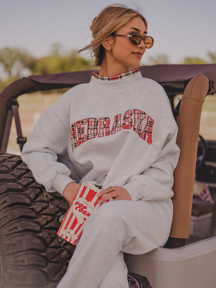 Nebraska Huskers Plaid Gray Mock Neck