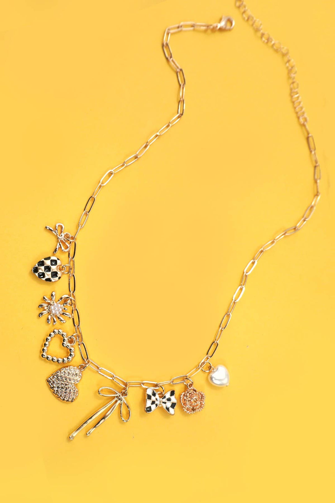 Charm Necklace Checkered Bow