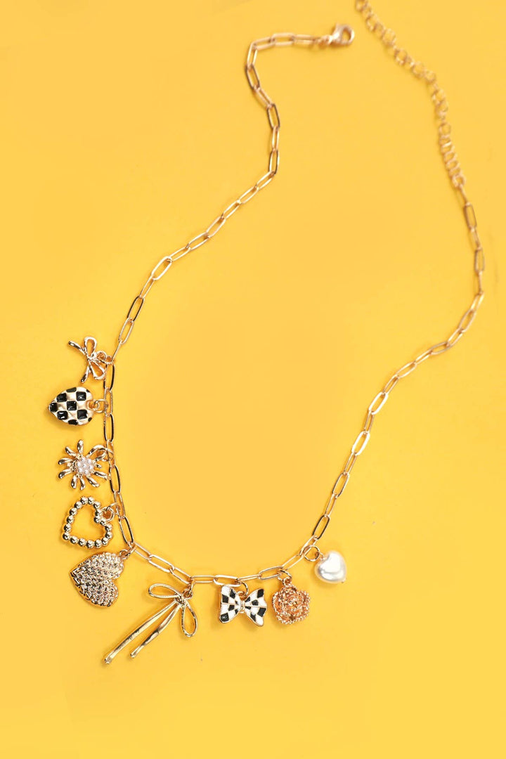 Charm Necklace Checkered Bow
