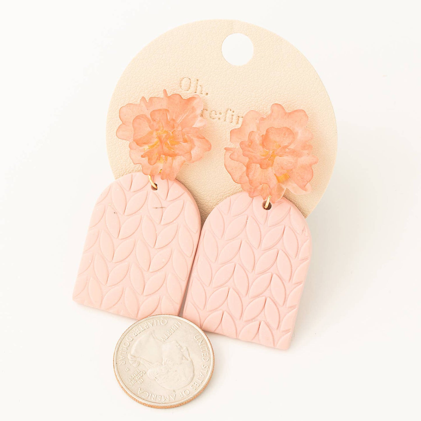 Floral Polymer Clay Drop Earrings: Pink