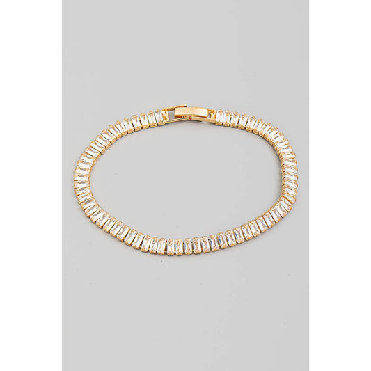 Baguette Rhinestone Tennis Bracelet: Gold