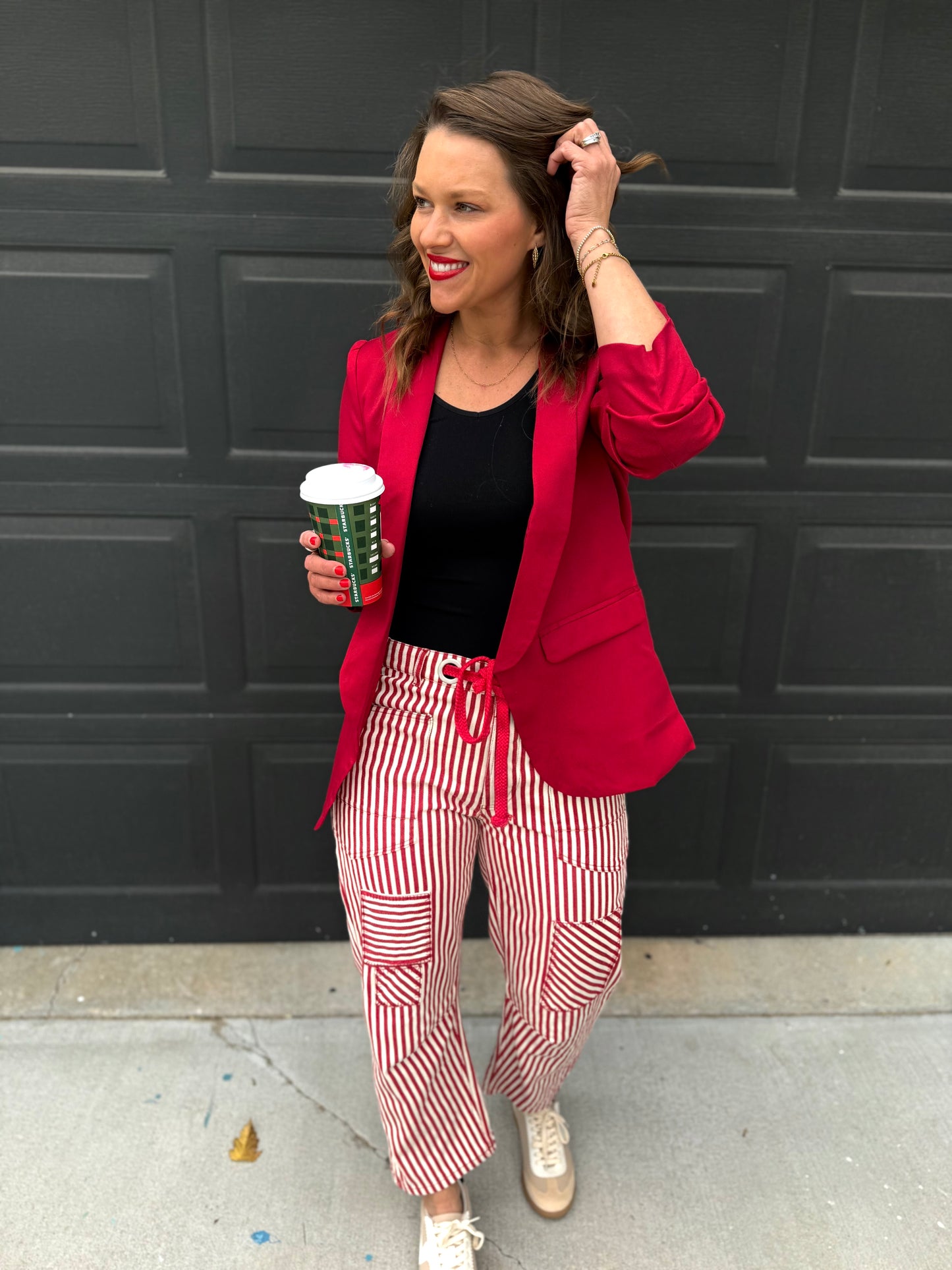 The Maroon Ruched Sleeve Blazer