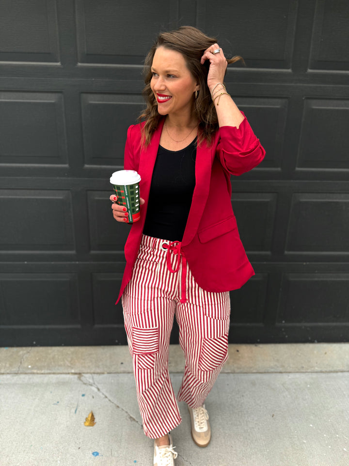 The Maroon Ruched Sleeve Blazer