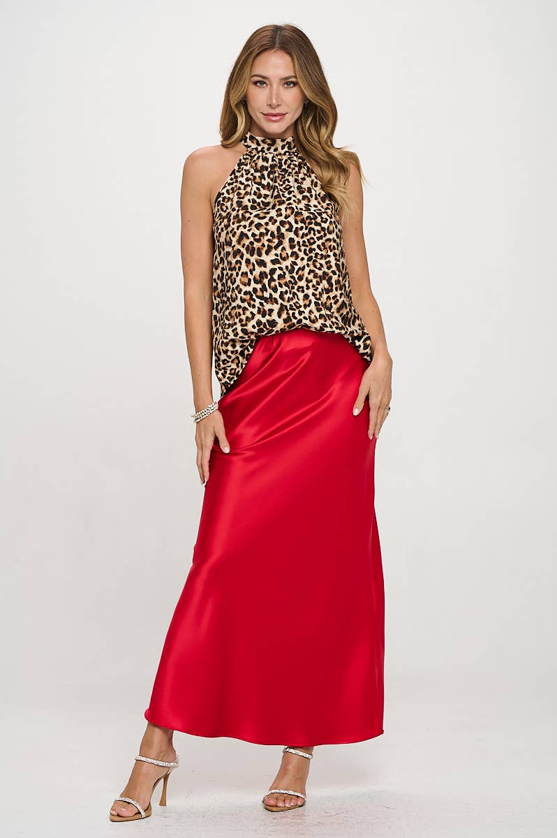 Silky Satin Maxi Skirt: Red