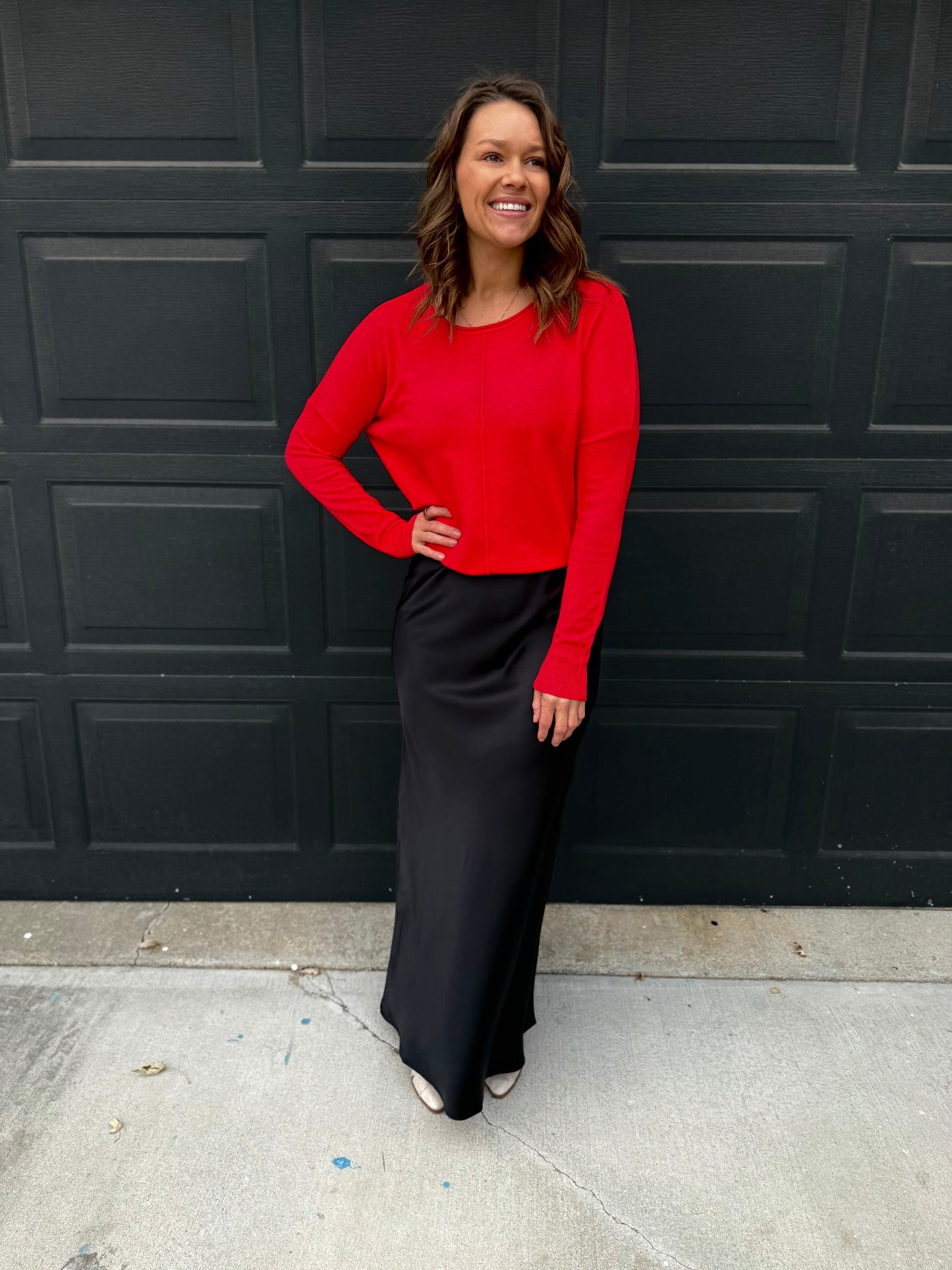 Silky Satin Maxi Skirt: Black