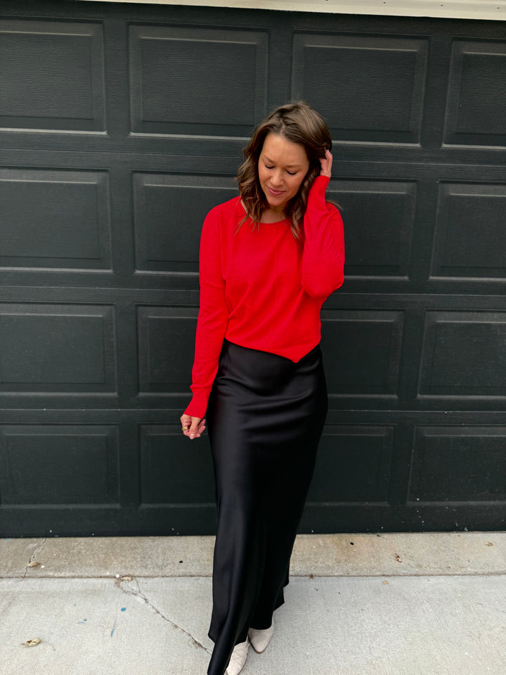 Silky Satin Maxi Skirt: Black