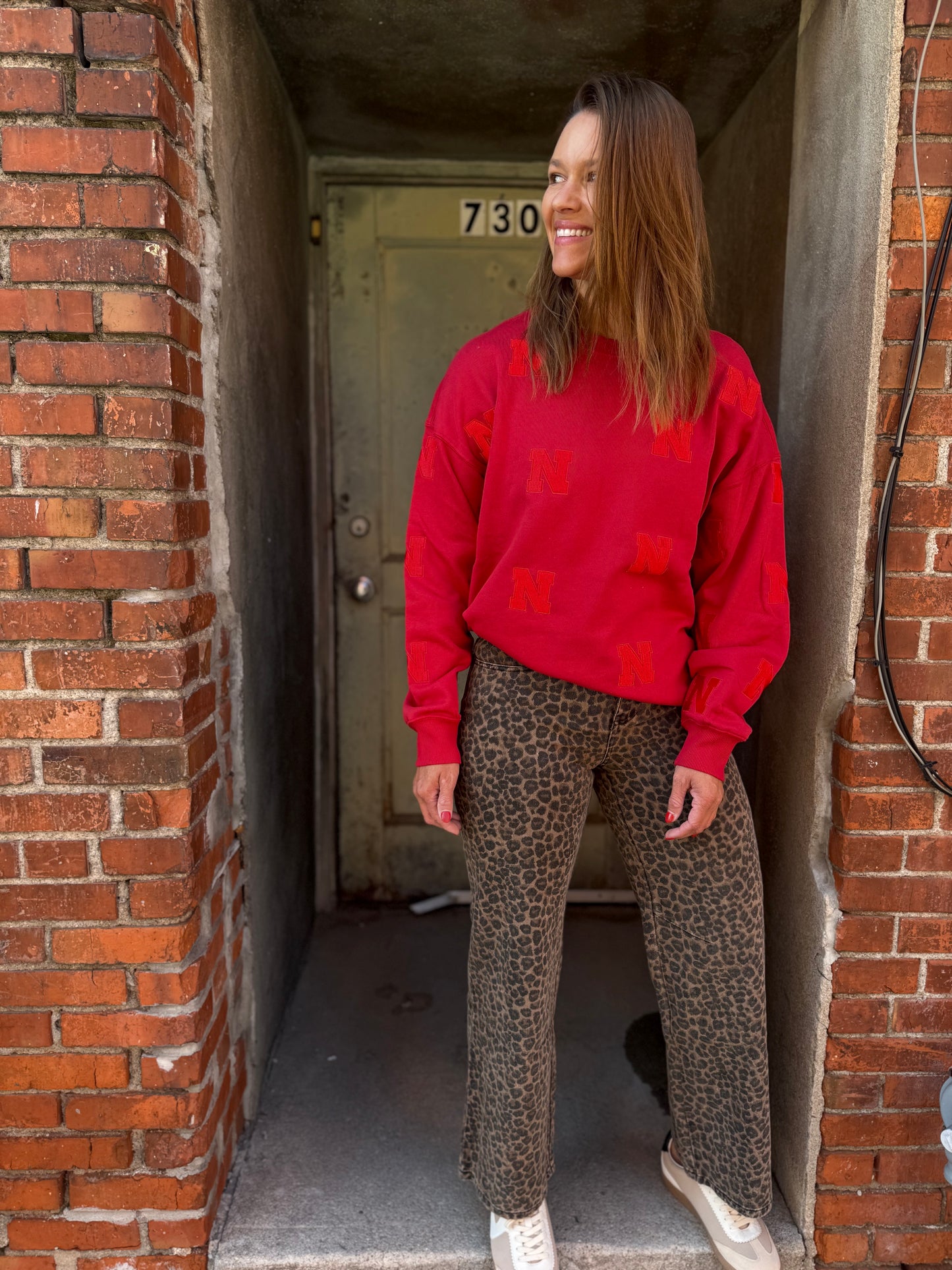 Mid Rise Leopard Print Boyfriend Jeans