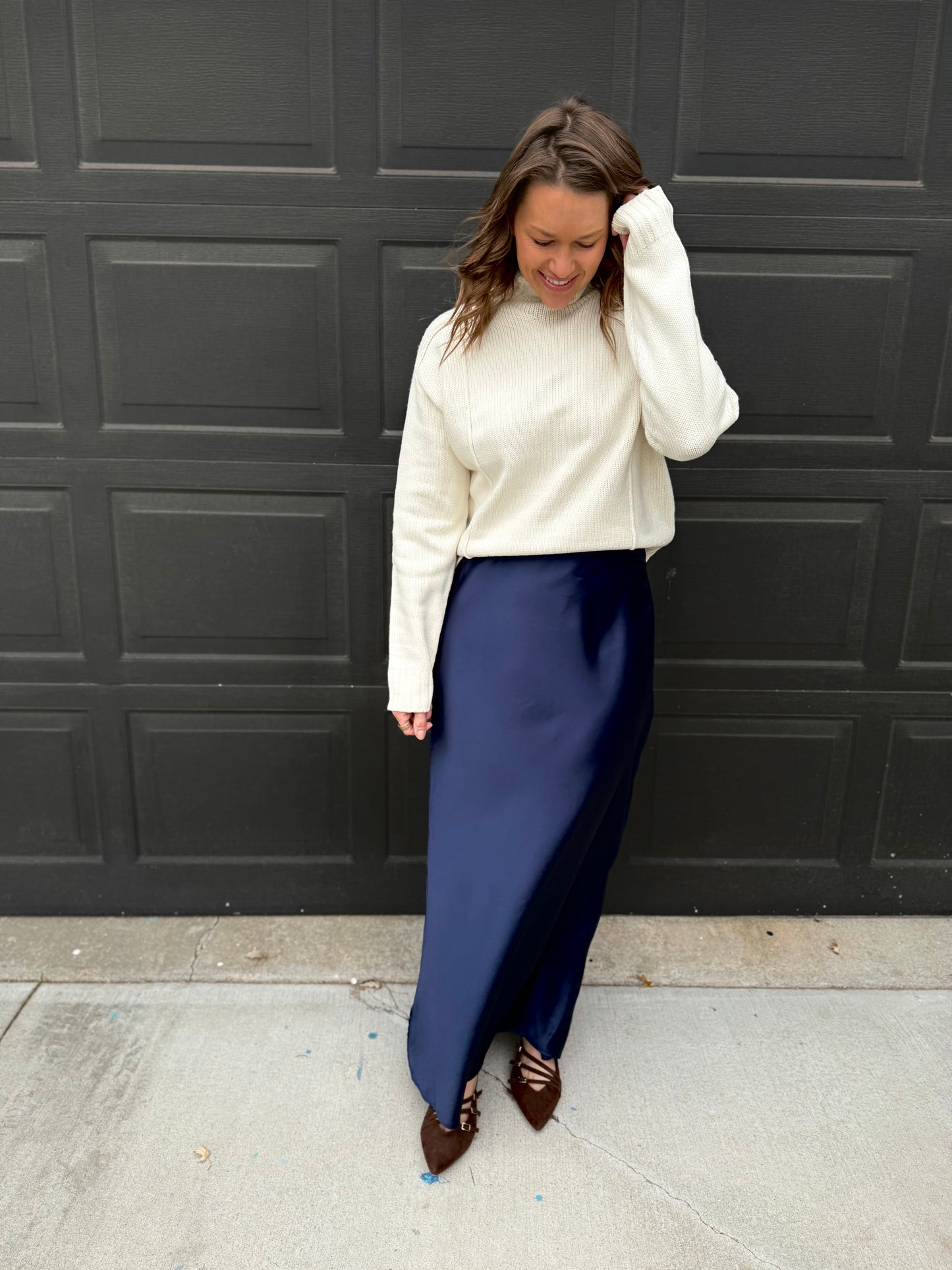 Silky Satin Maxi Skirt: Navy