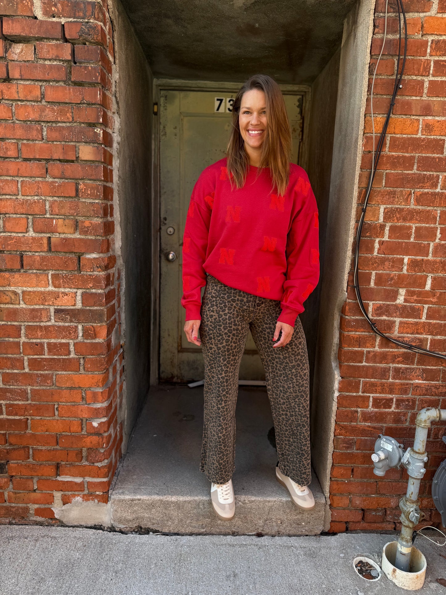 Mid Rise Leopard Print Boyfriend Jeans