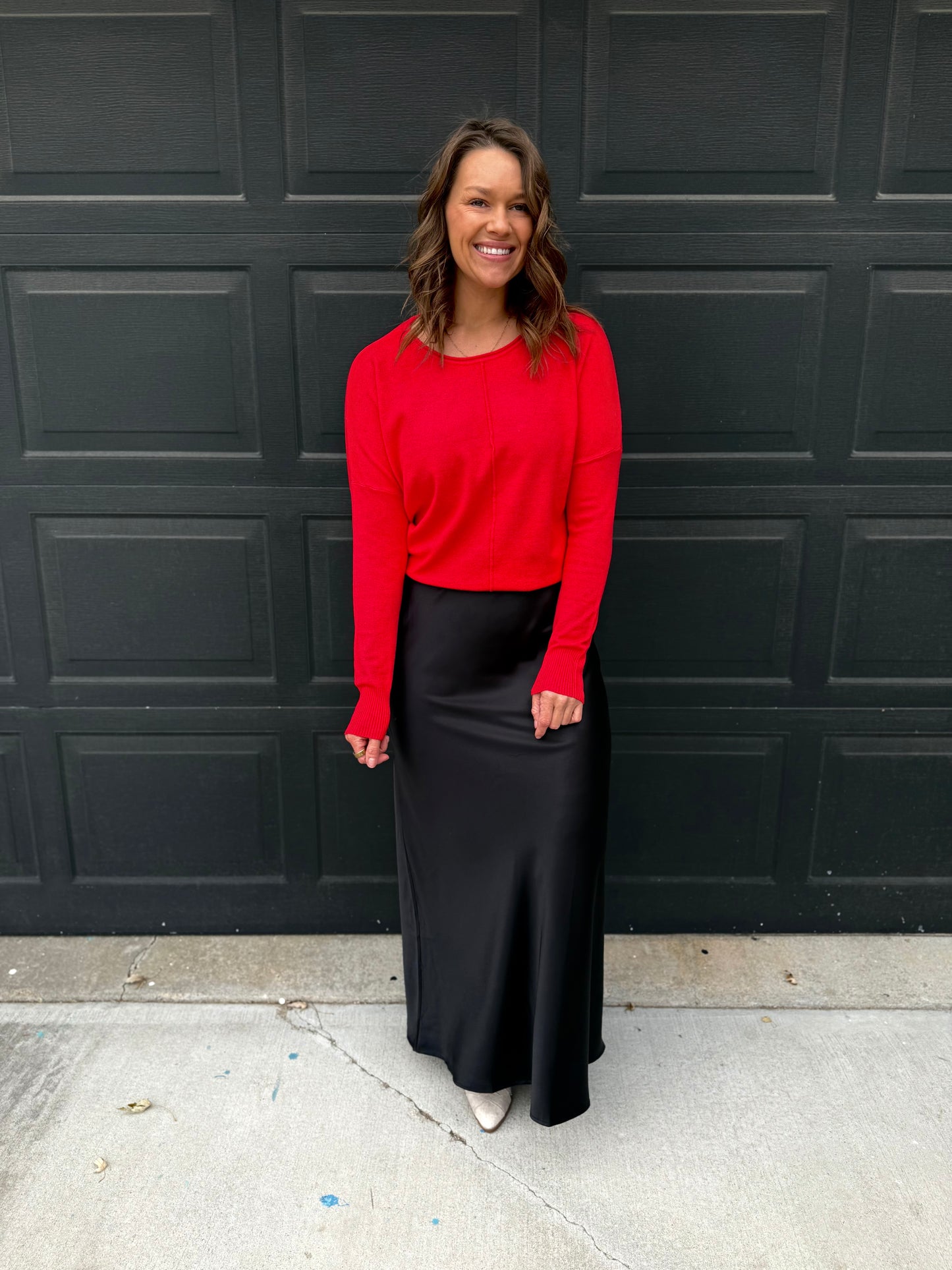 Silky Satin Maxi Skirt: Black