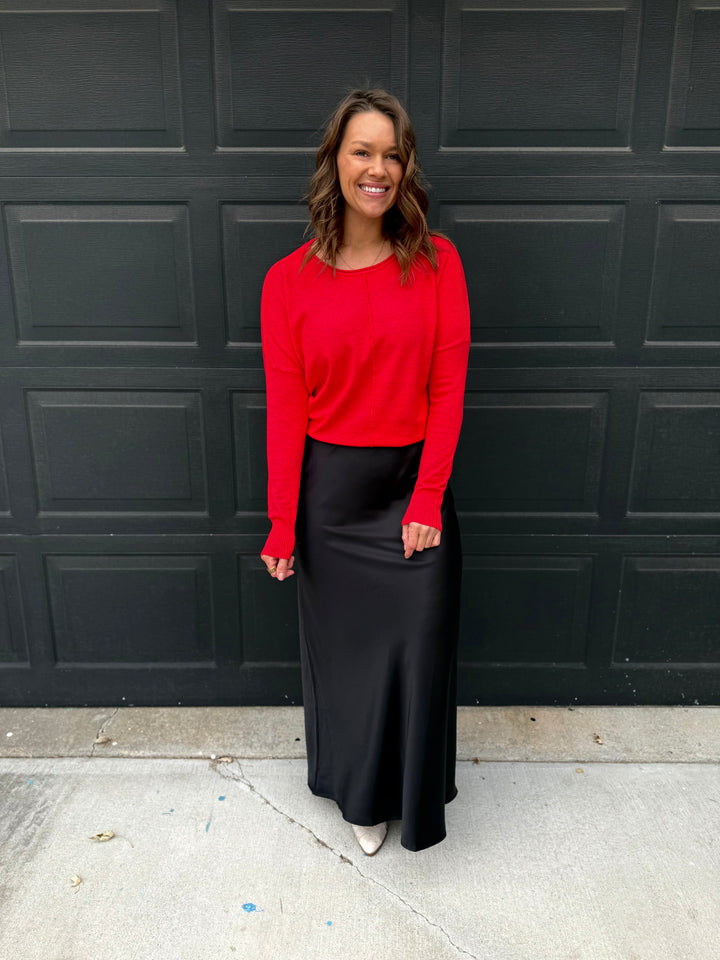 Silky Satin Maxi Skirt: Black