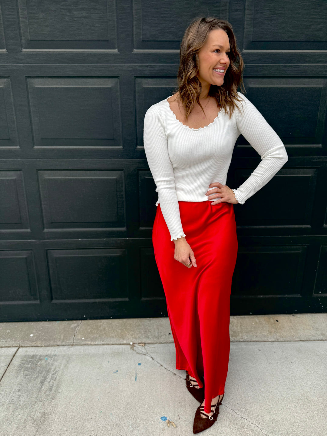Silky Satin Maxi Skirt: Red