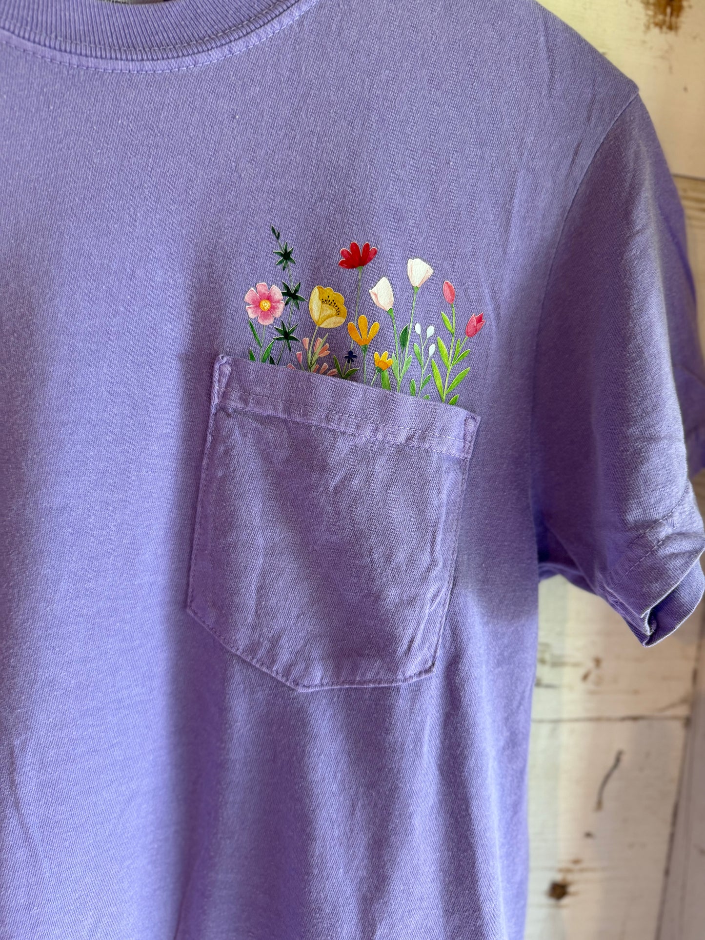 Flower Pocket Tee - purple