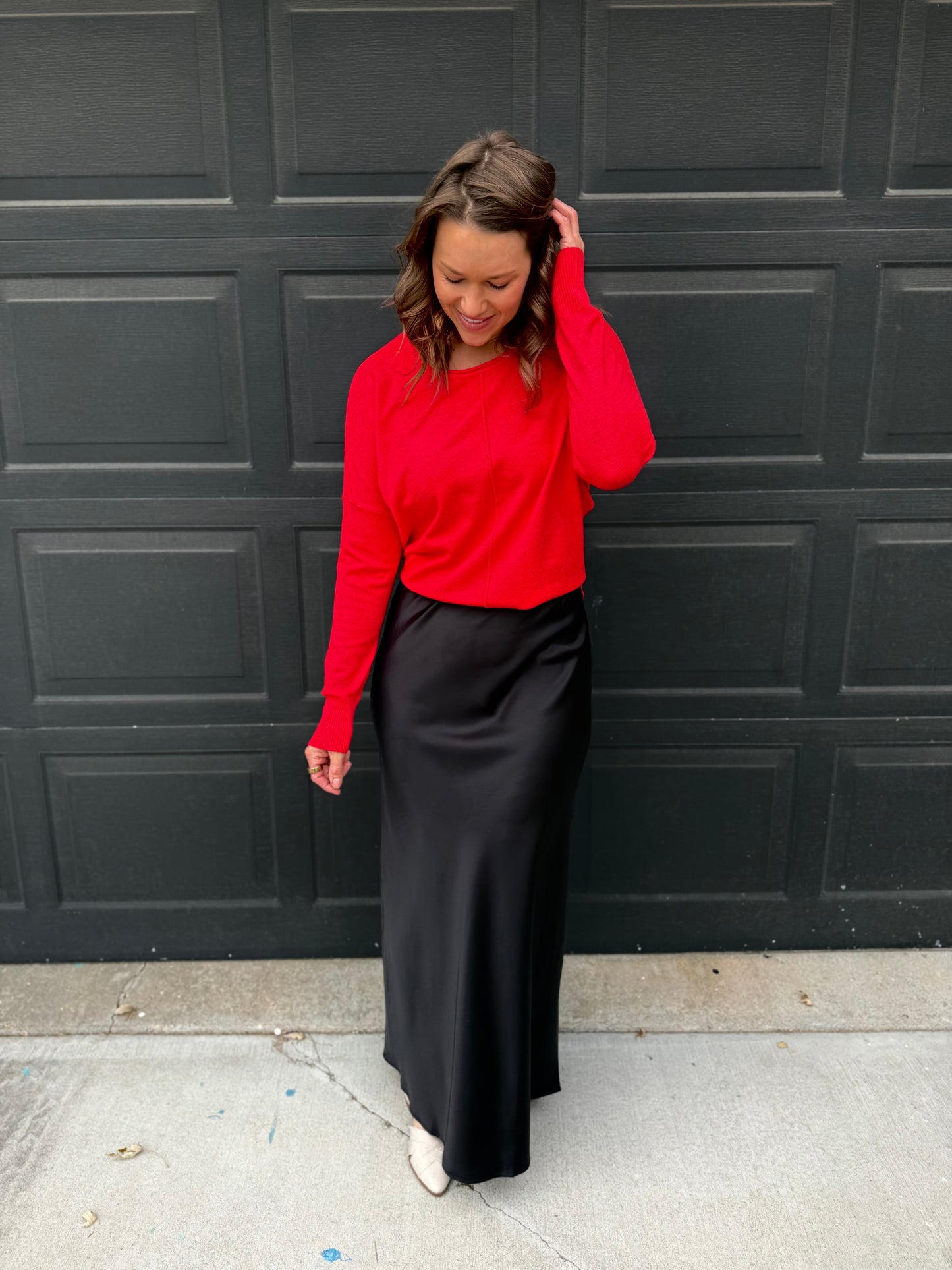 Silky Satin Maxi Skirt: Black