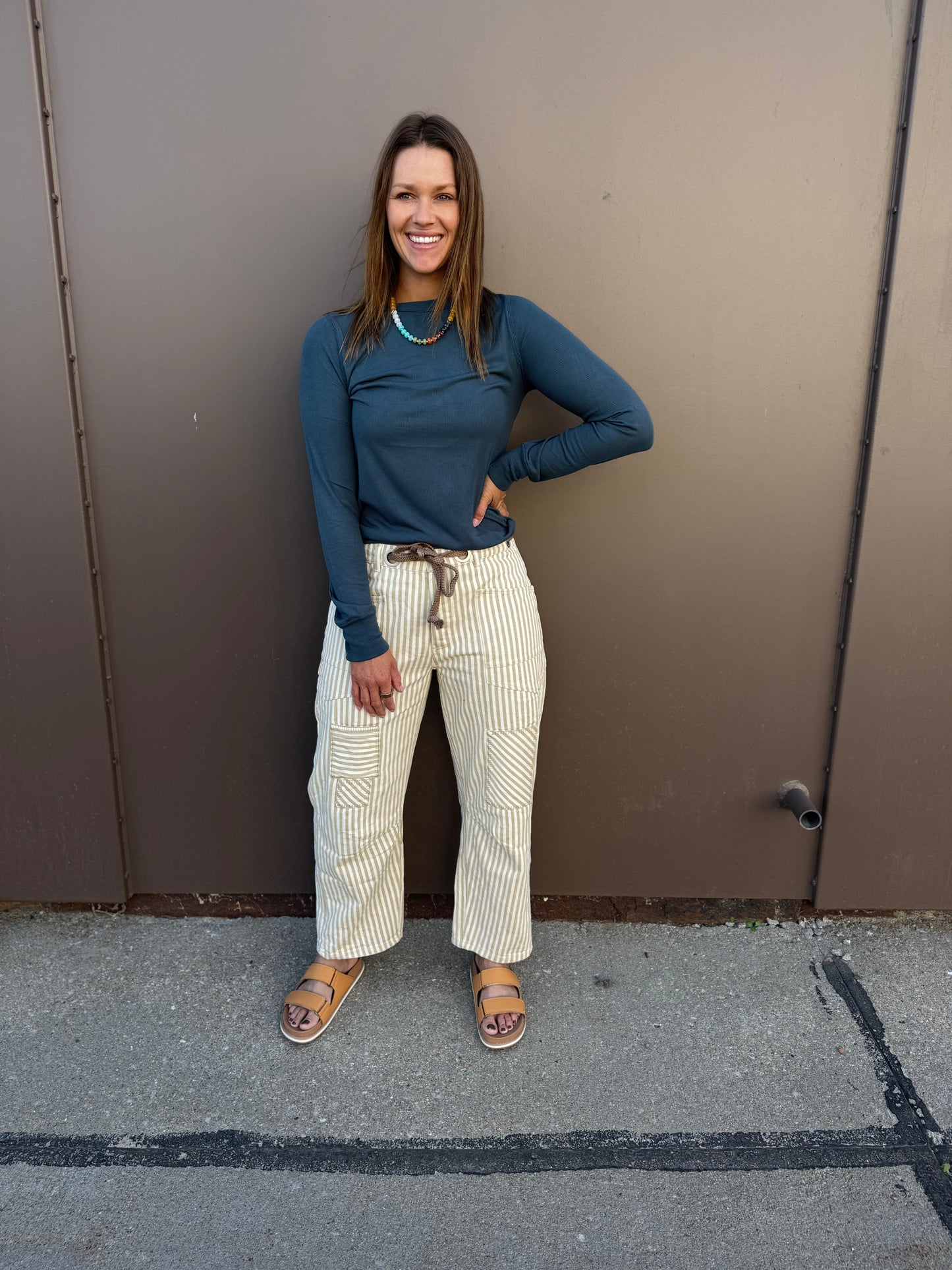 Striped Twill Barrel Pants