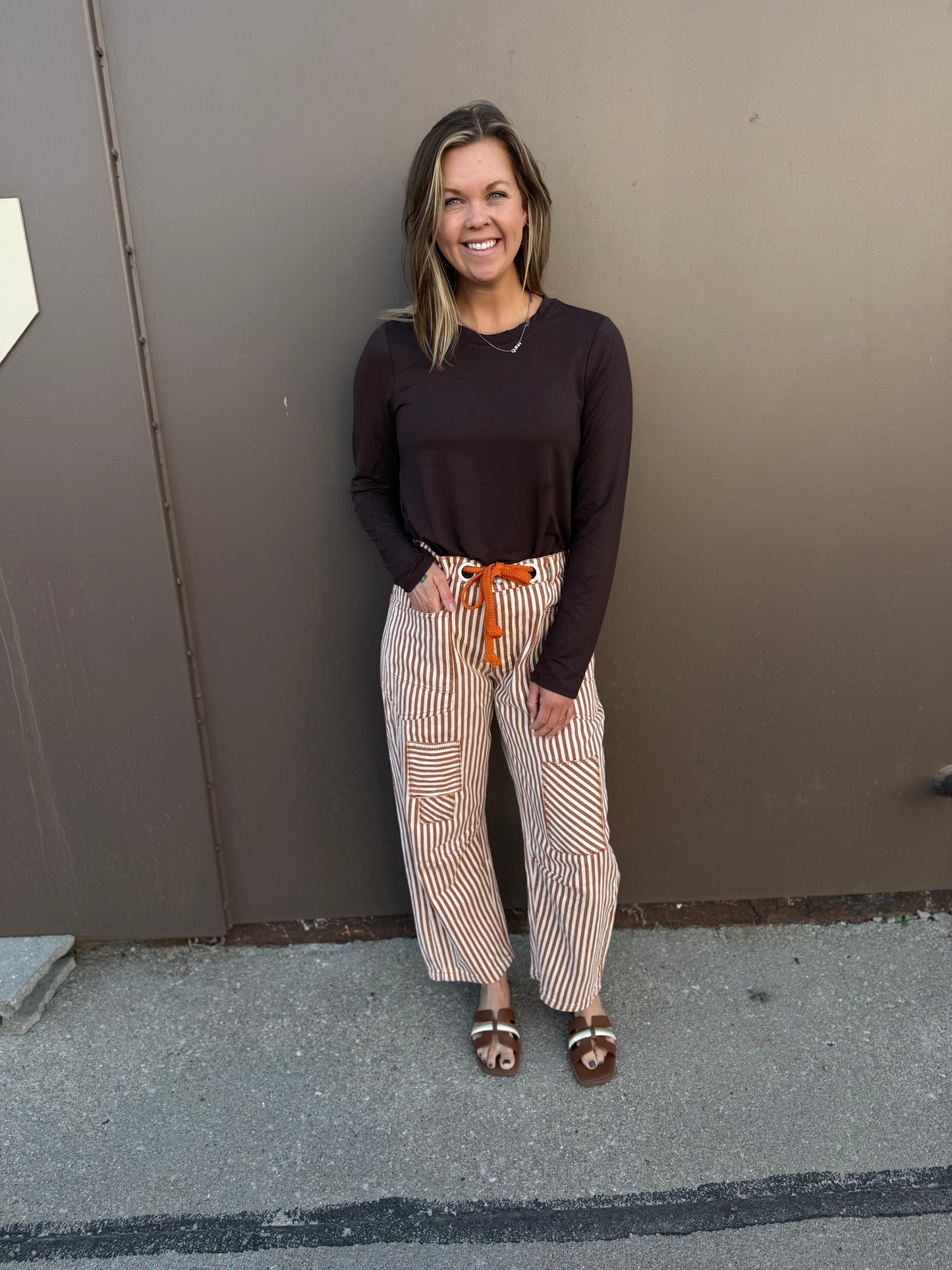 Striped Twill Barrel Pants