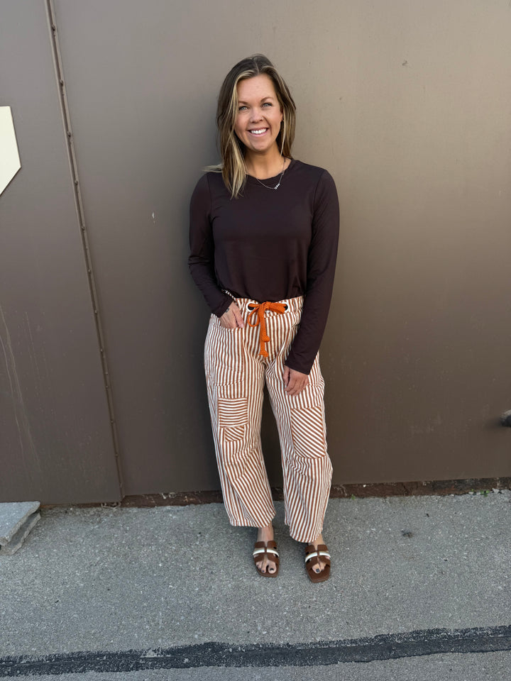 Striped Twill Barrel Pants