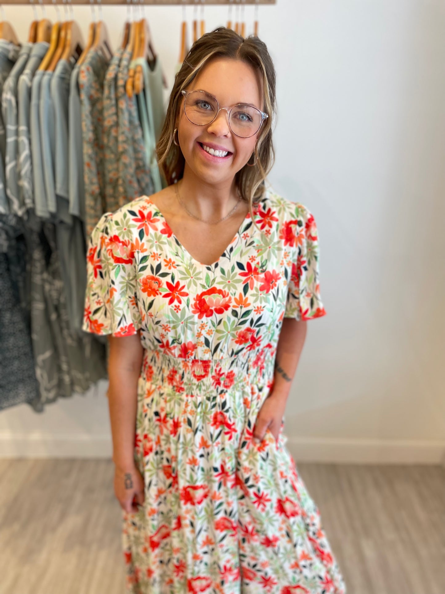 Coral Floral Dress