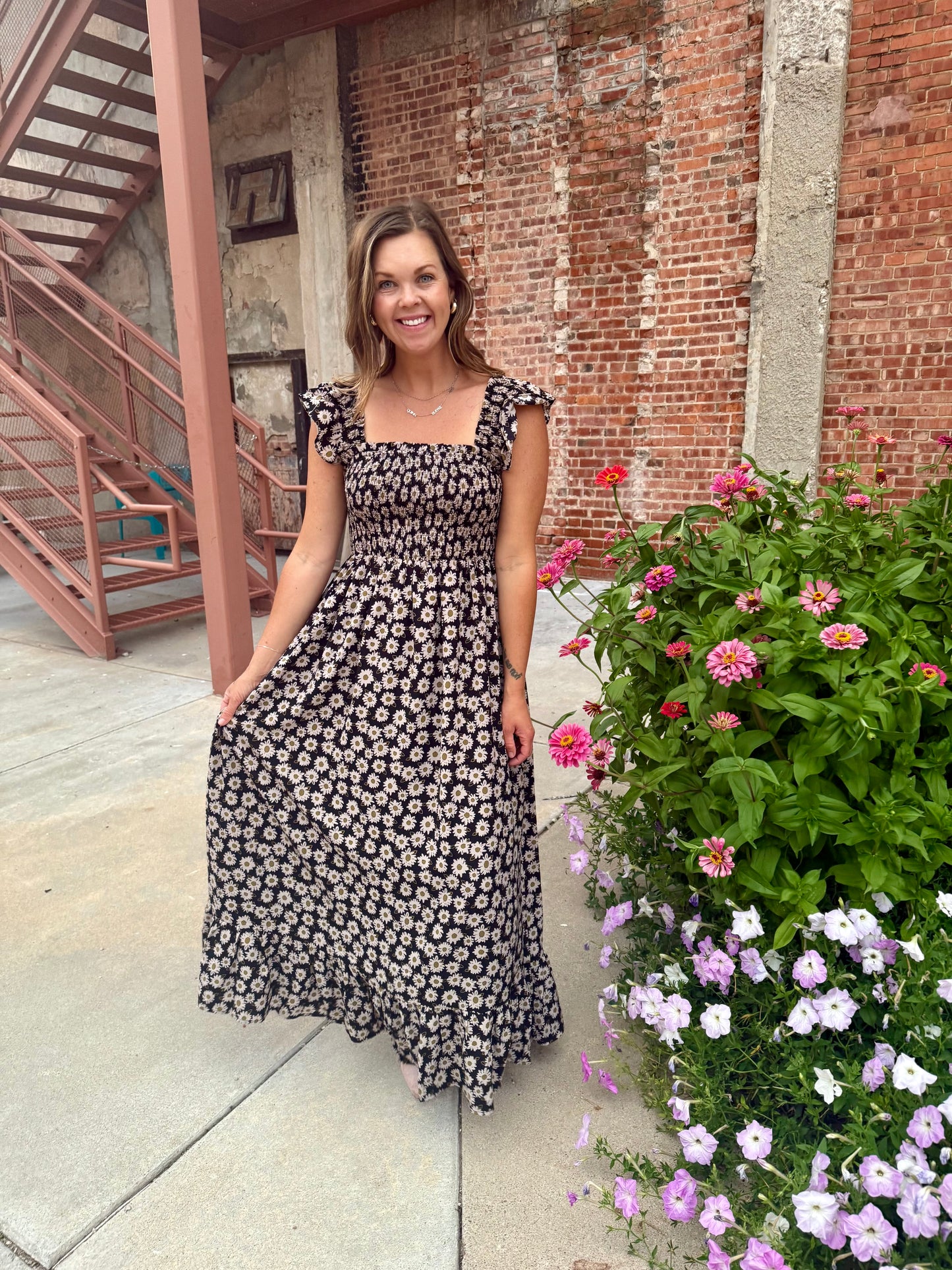 Vintage Bloom Smocked Midi Dress