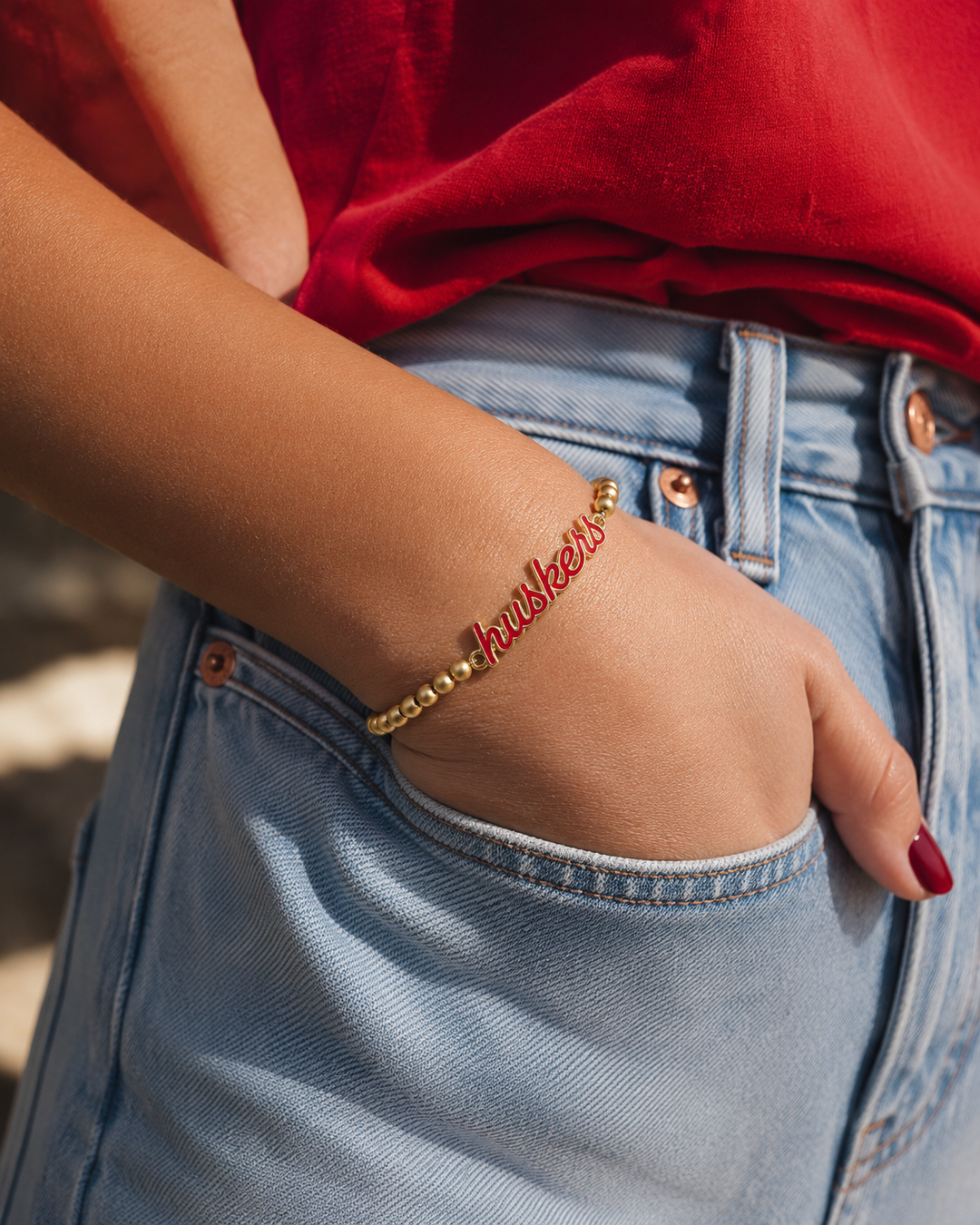 Nebraska Cornhuskers Enamel Script Stretch Bracelet in Red