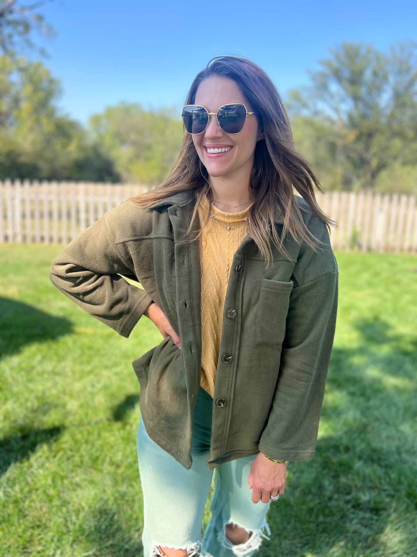 Button Down Shacket - Olive