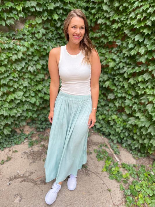 Satin Skirt - Sage