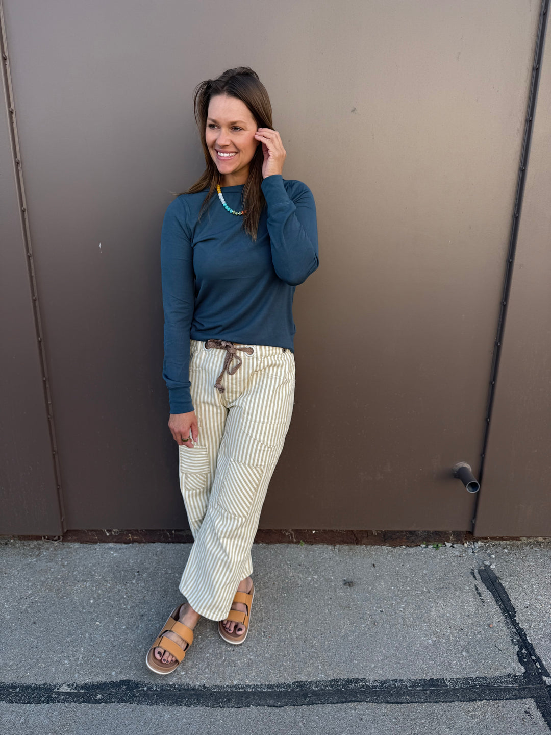 Striped Twill Barrel Pants