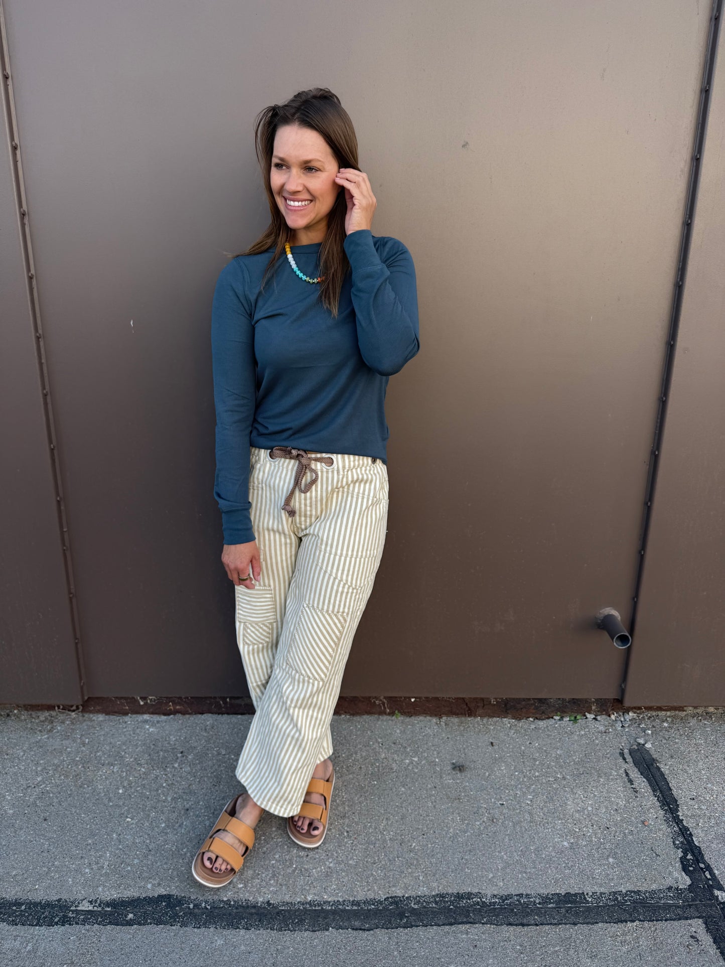 Striped Twill Barrel Pants