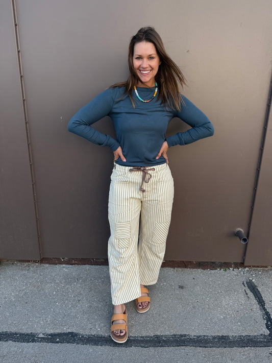 Striped Twill Barrel Pants