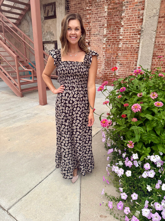 Vintage Bloom Smocked Midi Dress