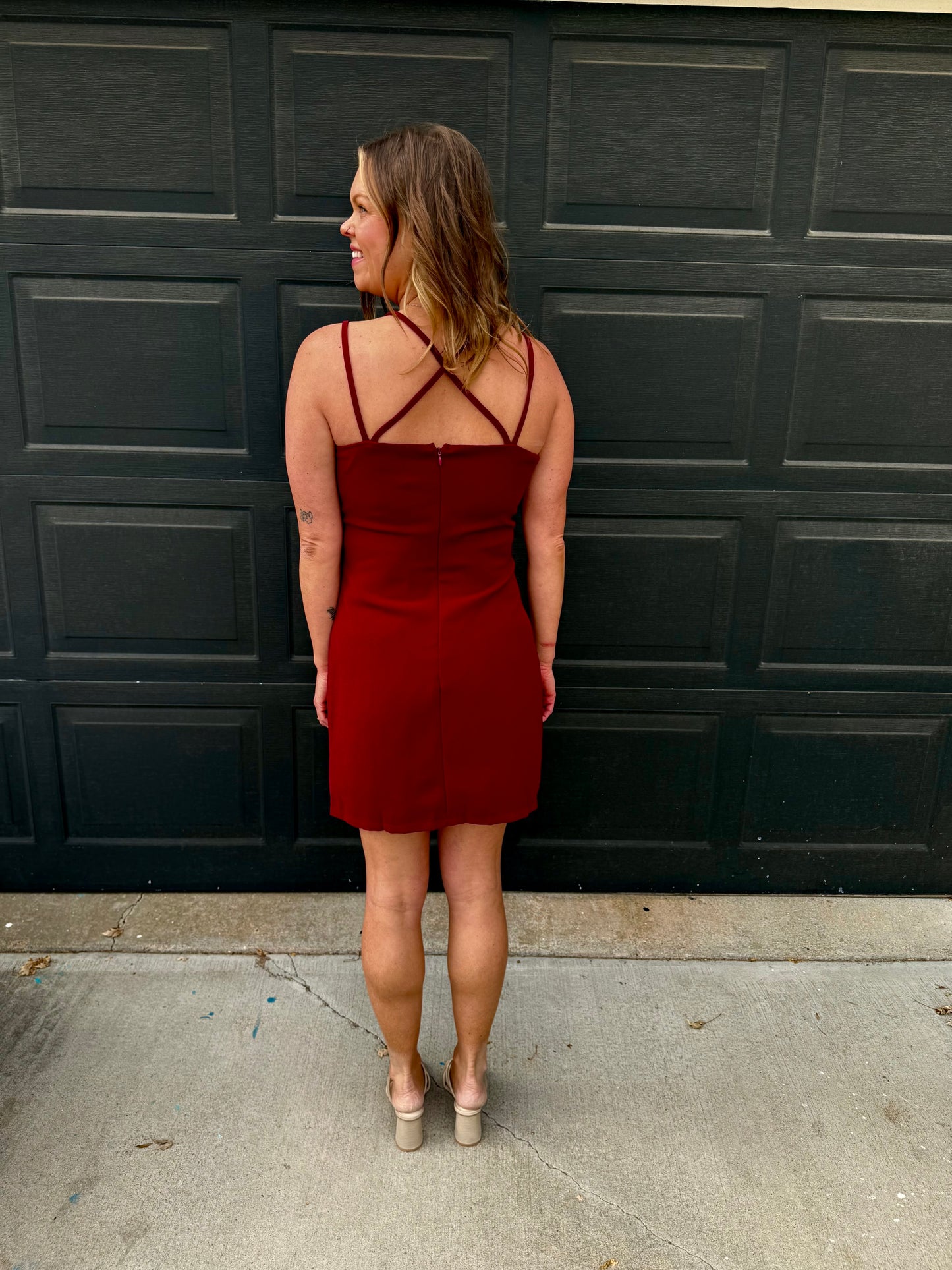 Wine Double Strap Mini Dress