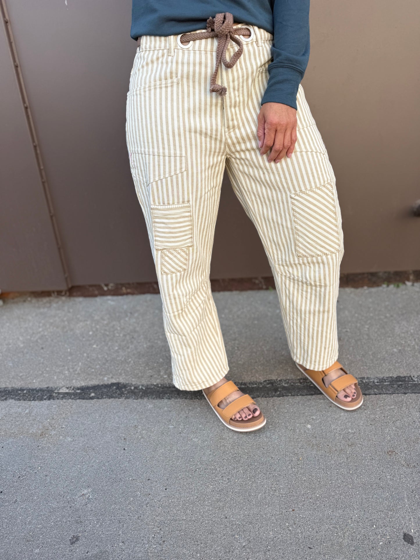 Striped Twill Barrel Pants