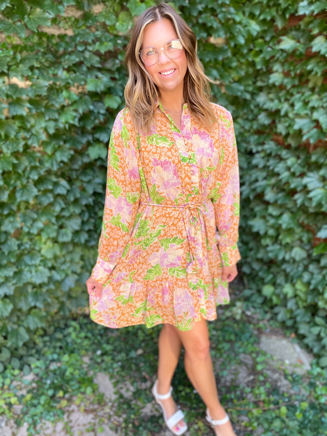 Mustard Brown Floral Dress