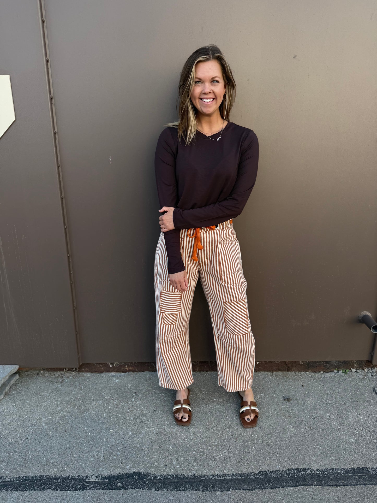 Striped Twill Barrel Pants